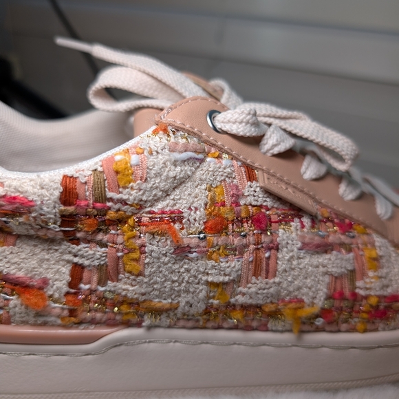 Coach Lowline Tweed Sneakers | Size 7.5 | Multicolor Pink & White Tweed with Box - Picture 14 of 16